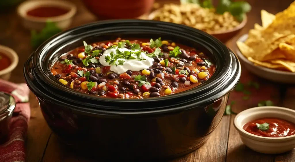 a slow cooker filled with the rich colorful ingredie - Economical Recipes