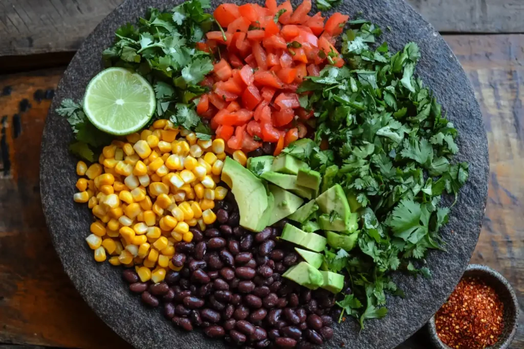 a colorful latin inspired dense bean salad served on - Economical Recipes