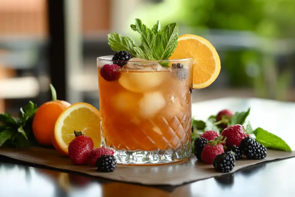 Creative garnishes for iced tea with berries and citrus