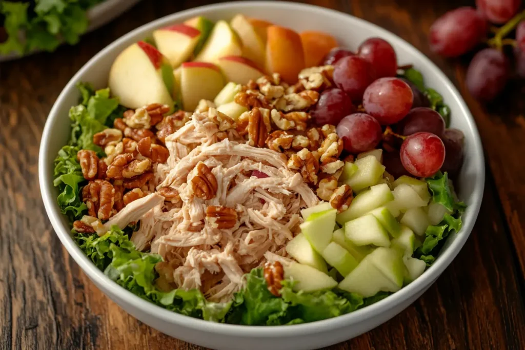 Fresh chicken salad with apples and walnuts