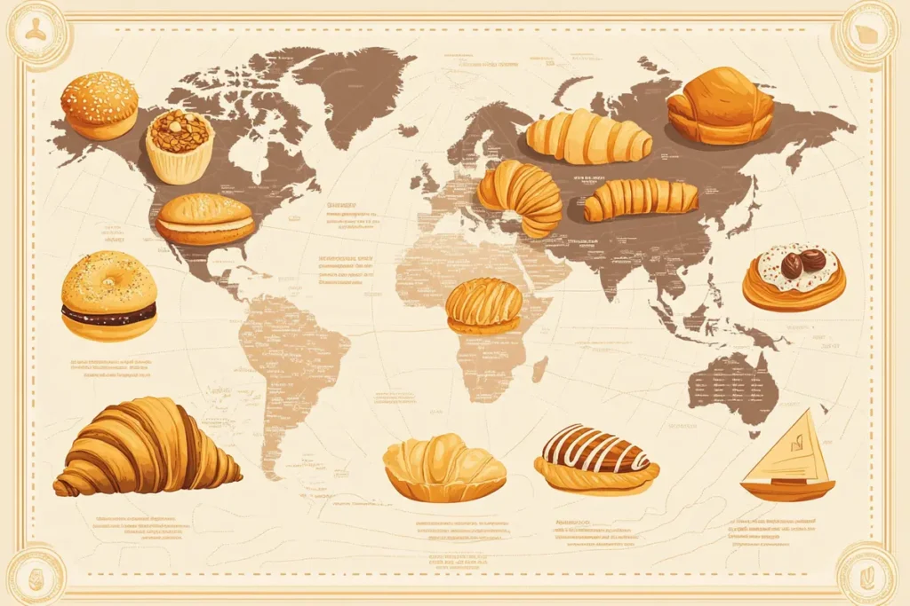 Map of pastries similar to croissants around the world