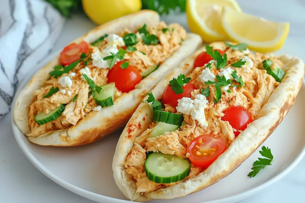 Mediterranean chicken pita pockets with fresh veggies