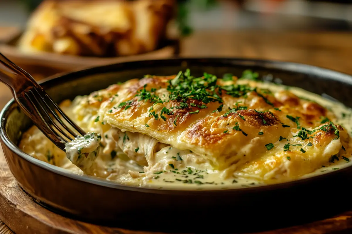 Creamy chicken pot pie with golden crust