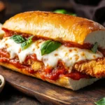 Crispy chicken parm sandwich with marinara and melted cheese