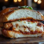 Crispy chicken parm sandwich with marinara and melted cheese