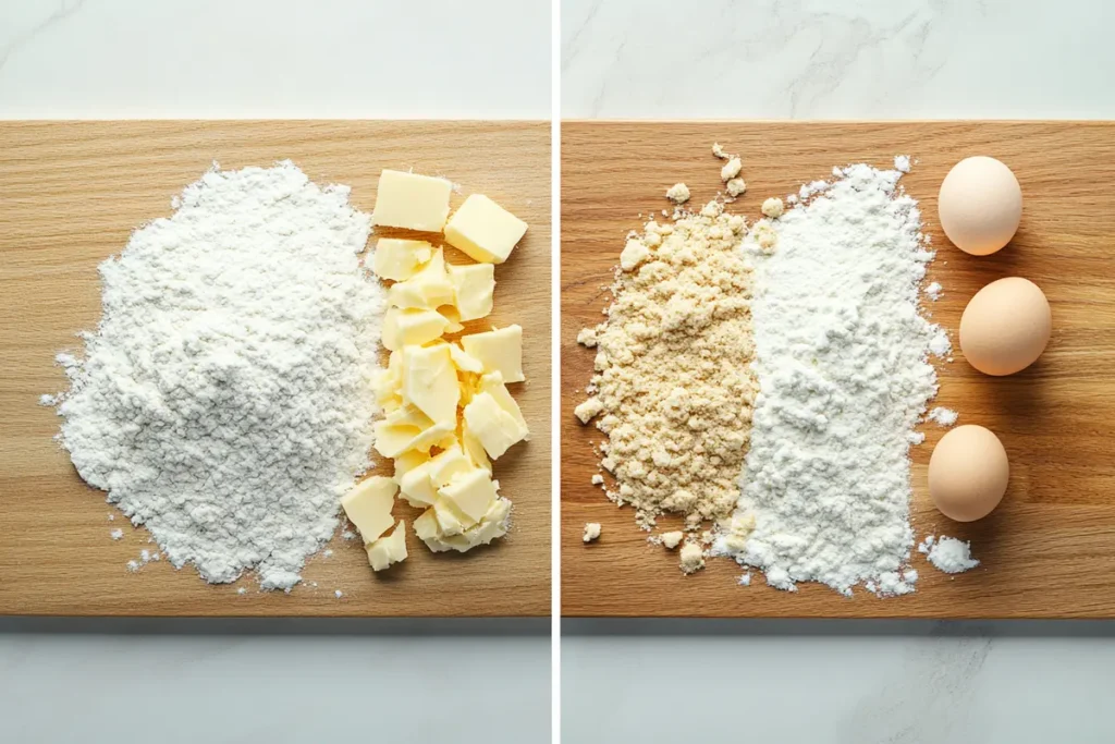 Ingredients for traditional and gluten-free cupcakes laid side by side.