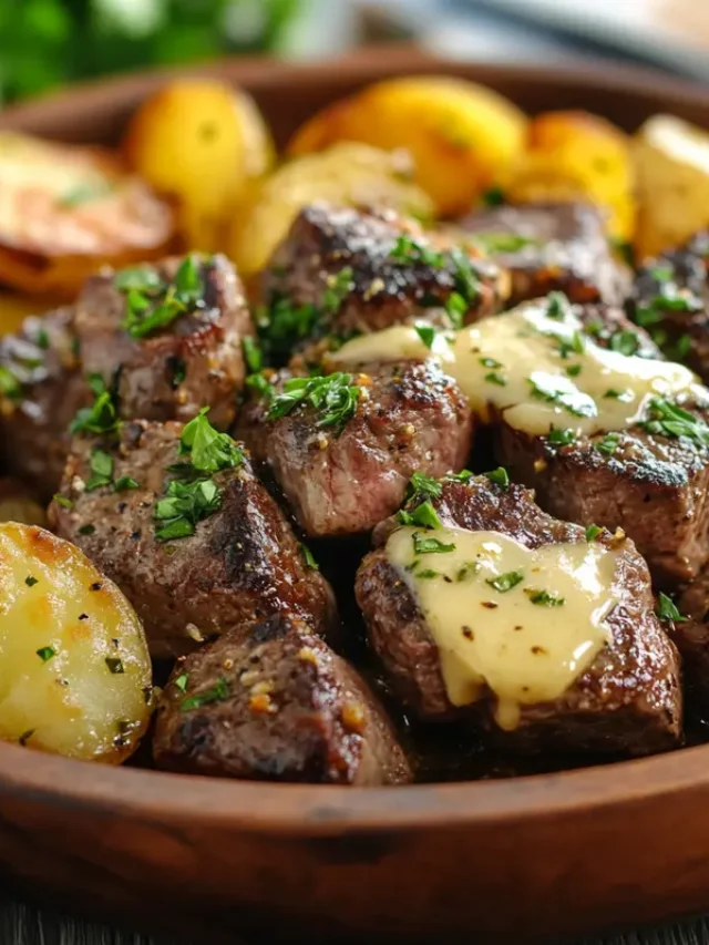 Garlic butter steak bites and potatoes
