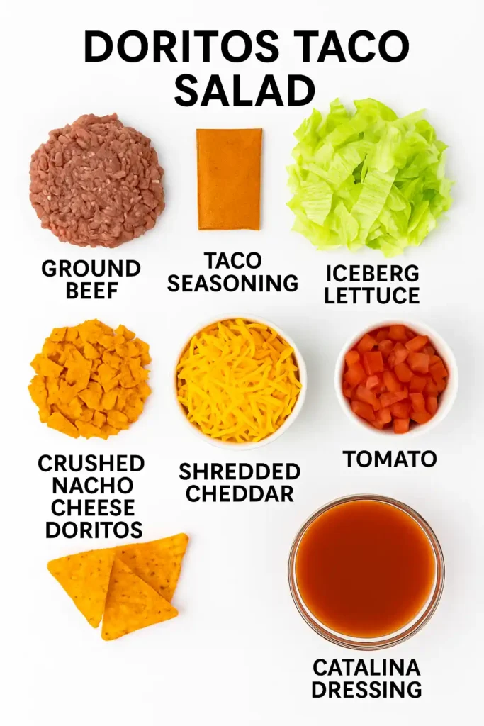 Doritos Taco Salad Ingredients on White Background - Economical Recipes
