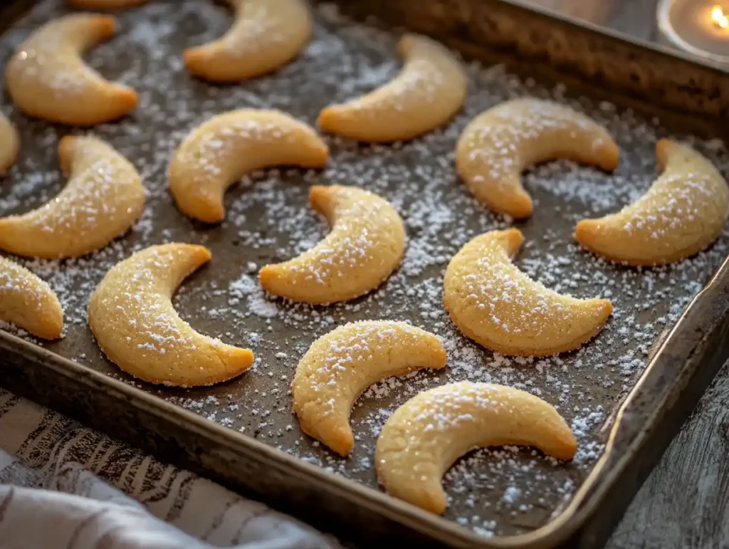 Freshly baked and sugared Moon Cookies