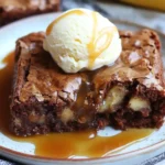 Banana bread brownies served with ice cream
