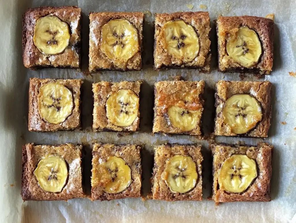 Banana bread brownies cut into squares
