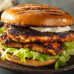Blackened chicken sandwich with lettuce and mayo