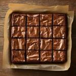 Freshly baked chewy brownies in a tray with crinkly tops