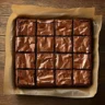 Freshly baked chewy brownies in a tray with crinkly tops