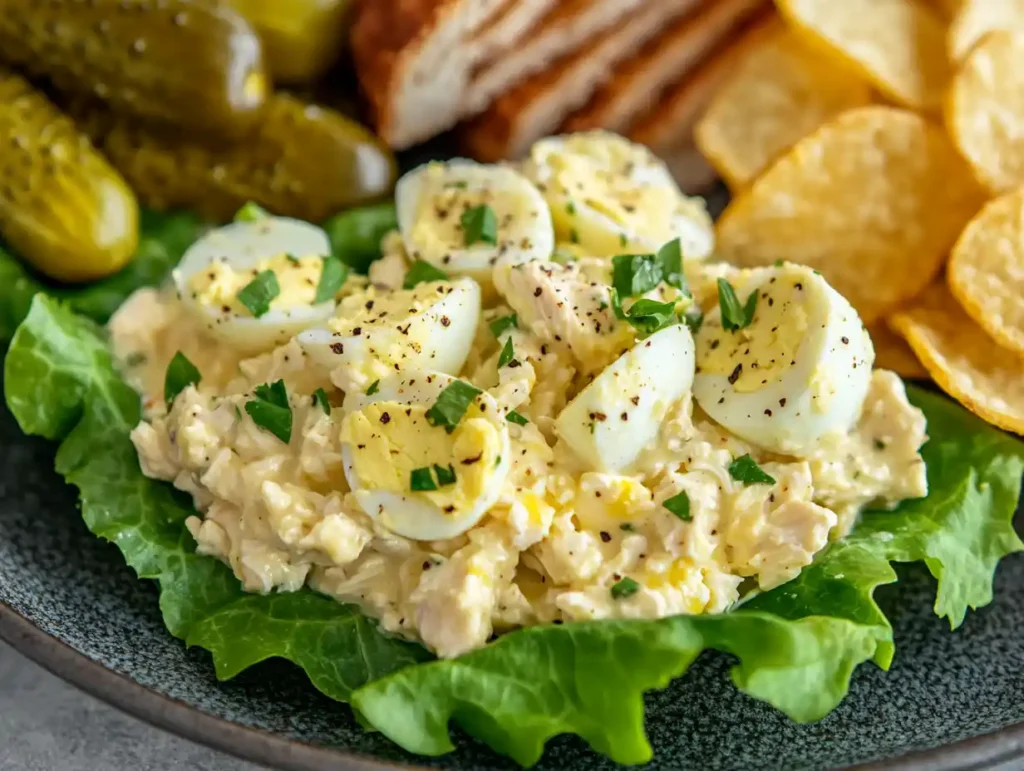 Chicken egg salad on toast and lettuce wraps