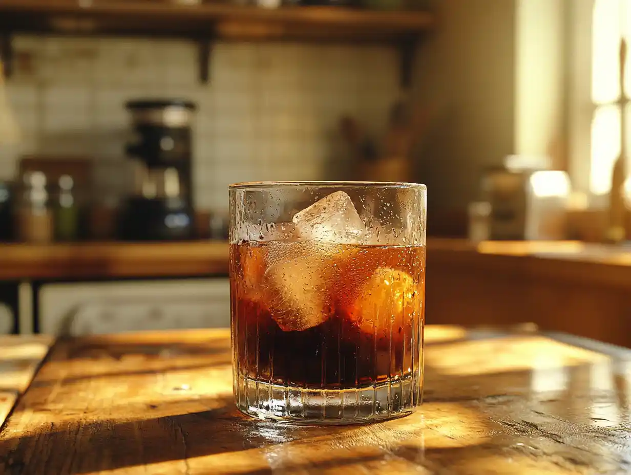Cold brew espresso served in a glass with ice