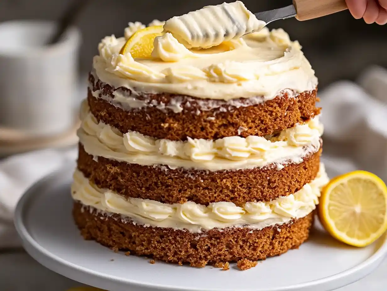 Rustic carrot cake with honey and cream cheese frosting