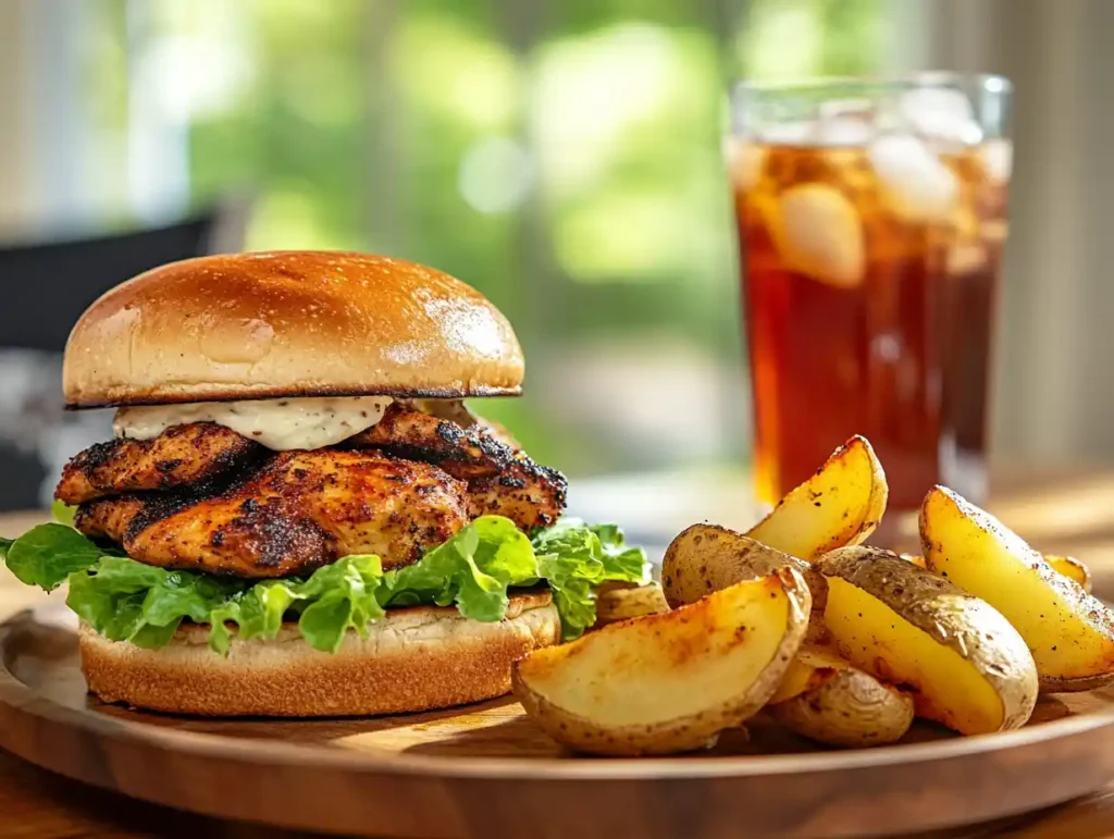 Chicken sandwich with sides