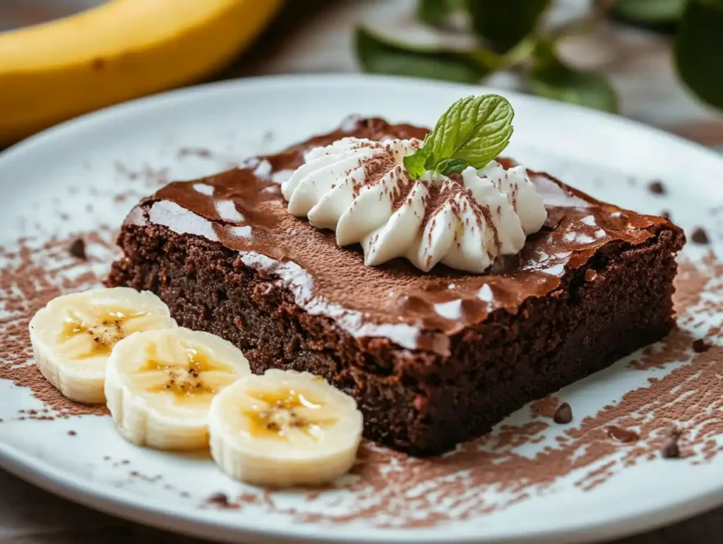 Banana brownies served with banana slices