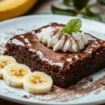 Banana brownies served with banana slices