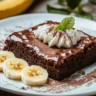 Banana brownies served with banana slices