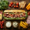 Chopped Italian sandwich with cold cuts and vegetables on crusty bread