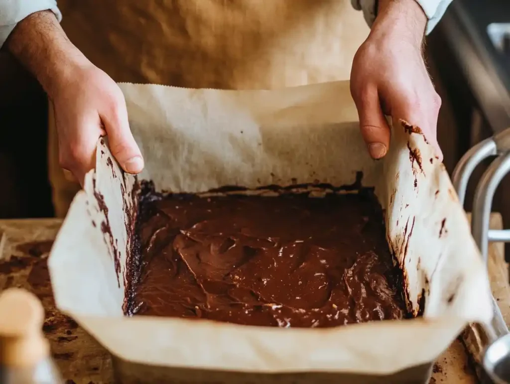Pouring brownie batter into a pan - Economical Recipes