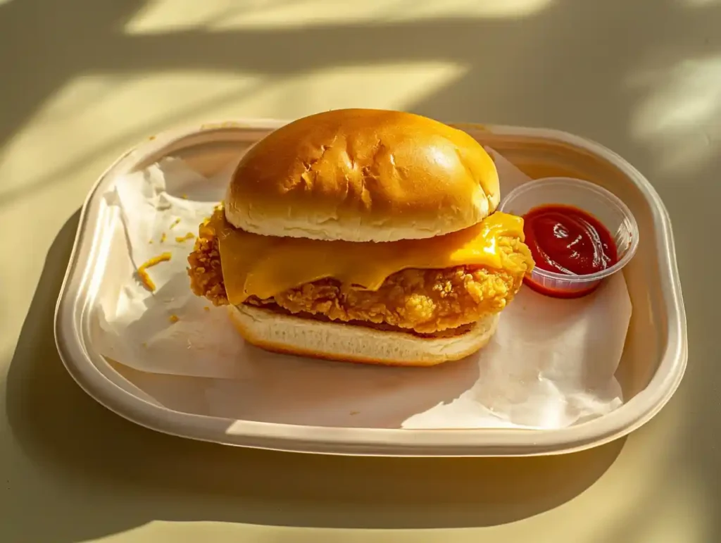 Crispy school chicken sandwich with bun and cheese
