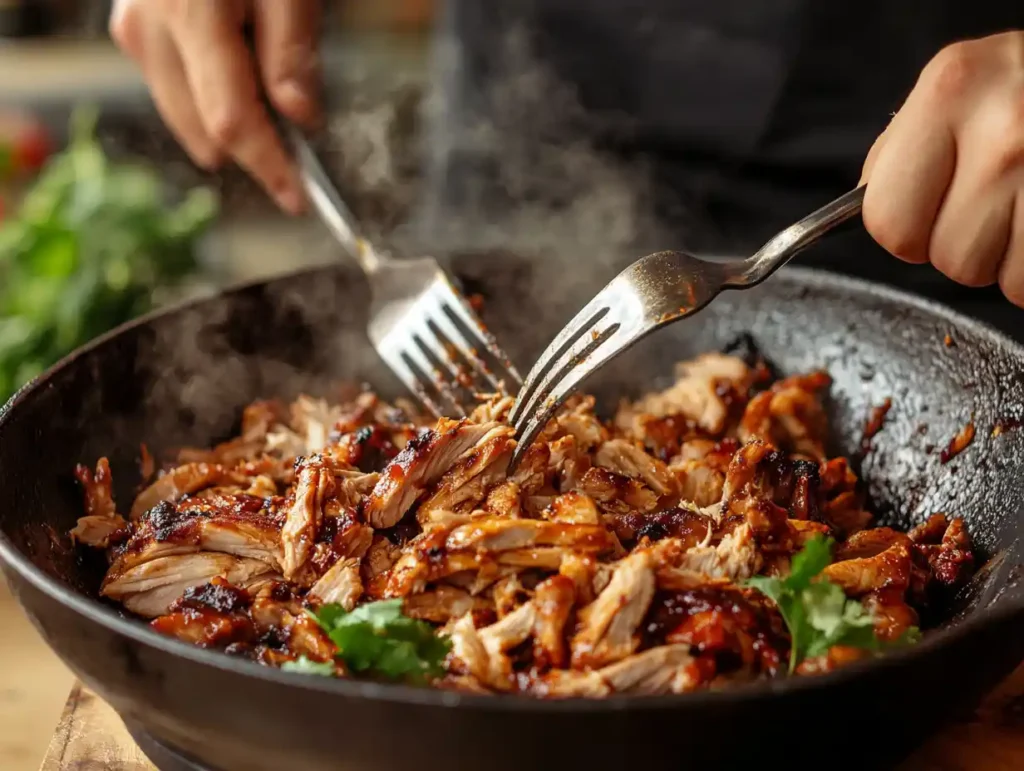 Shredding the Cooked BBQ Chicken - Economical Recipes