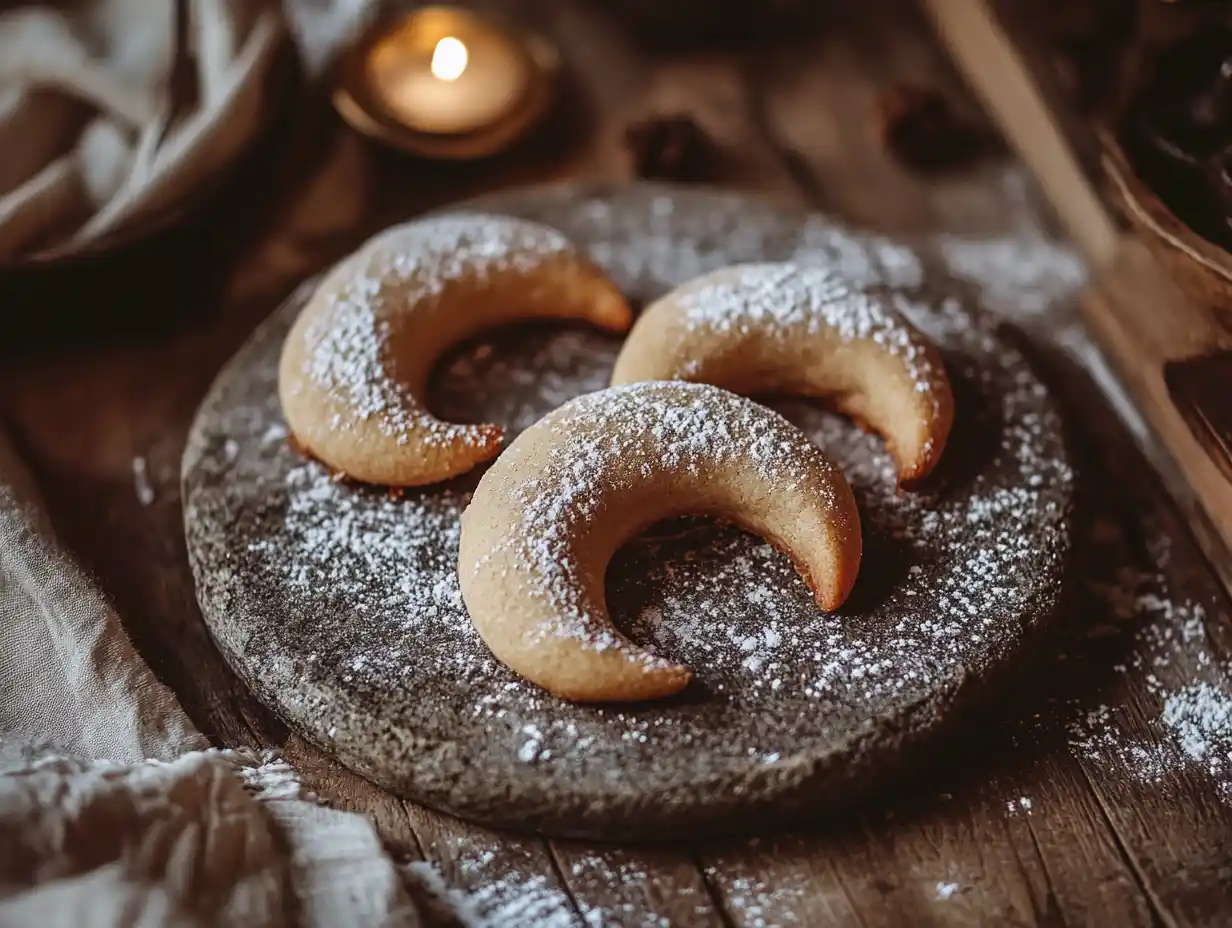 Crescent-shaped Moon Cookies on baking stone