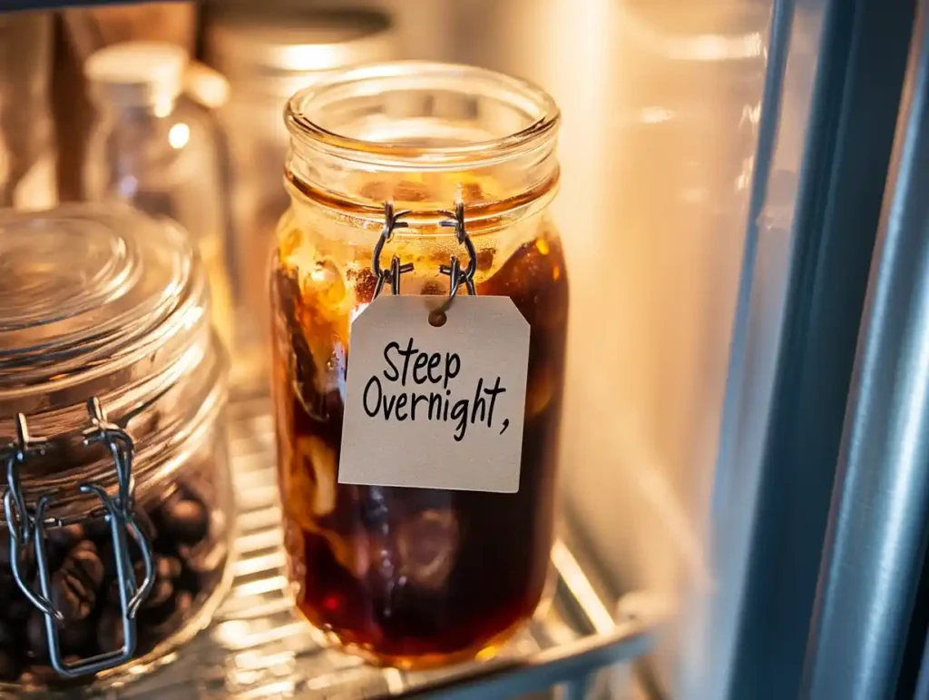 Cold brew espresso steeping in fridge