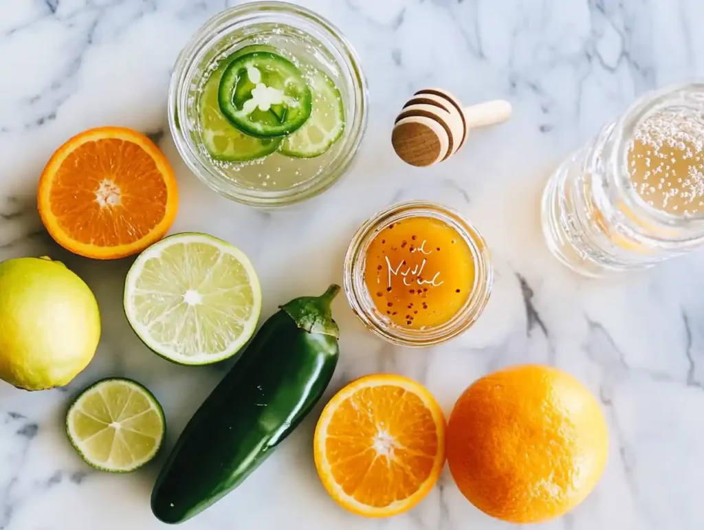 Flat lay of skinny margarita ingredients