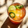 Skinny spicy margarita mocktail with jalapeño