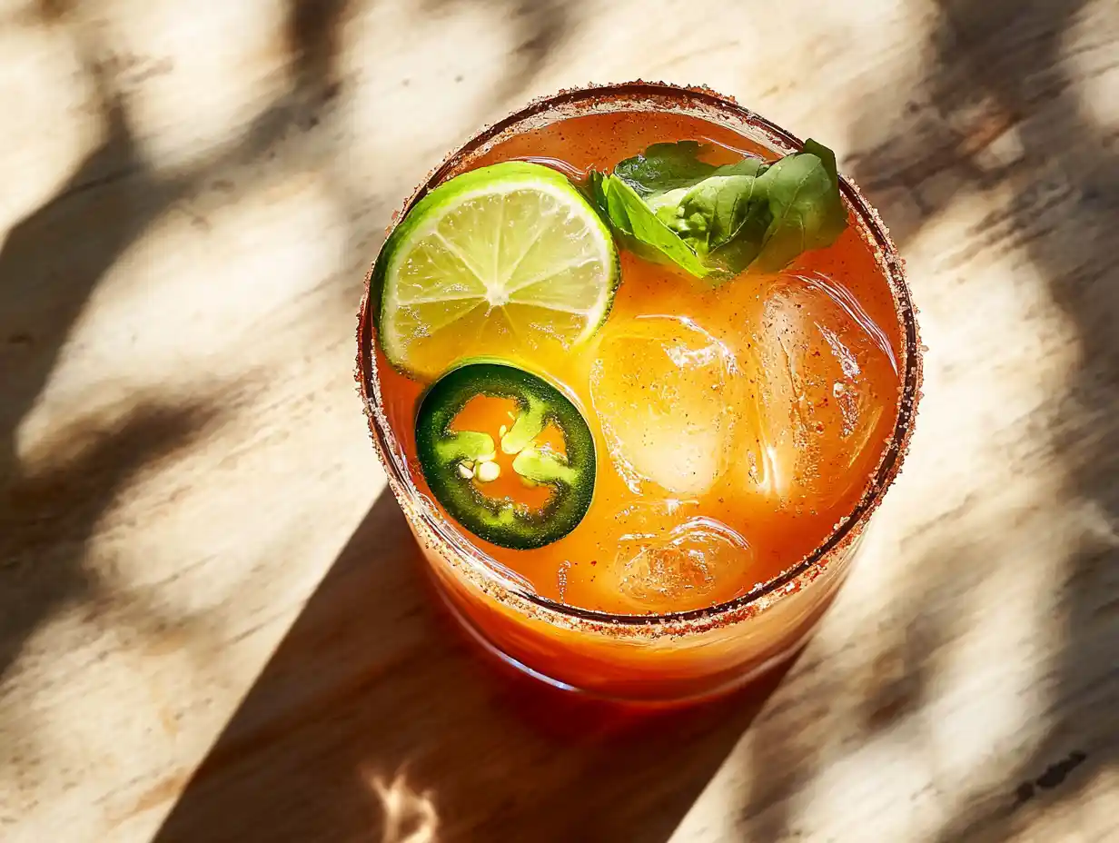 Skinny spicy margarita mocktail with jalapeño